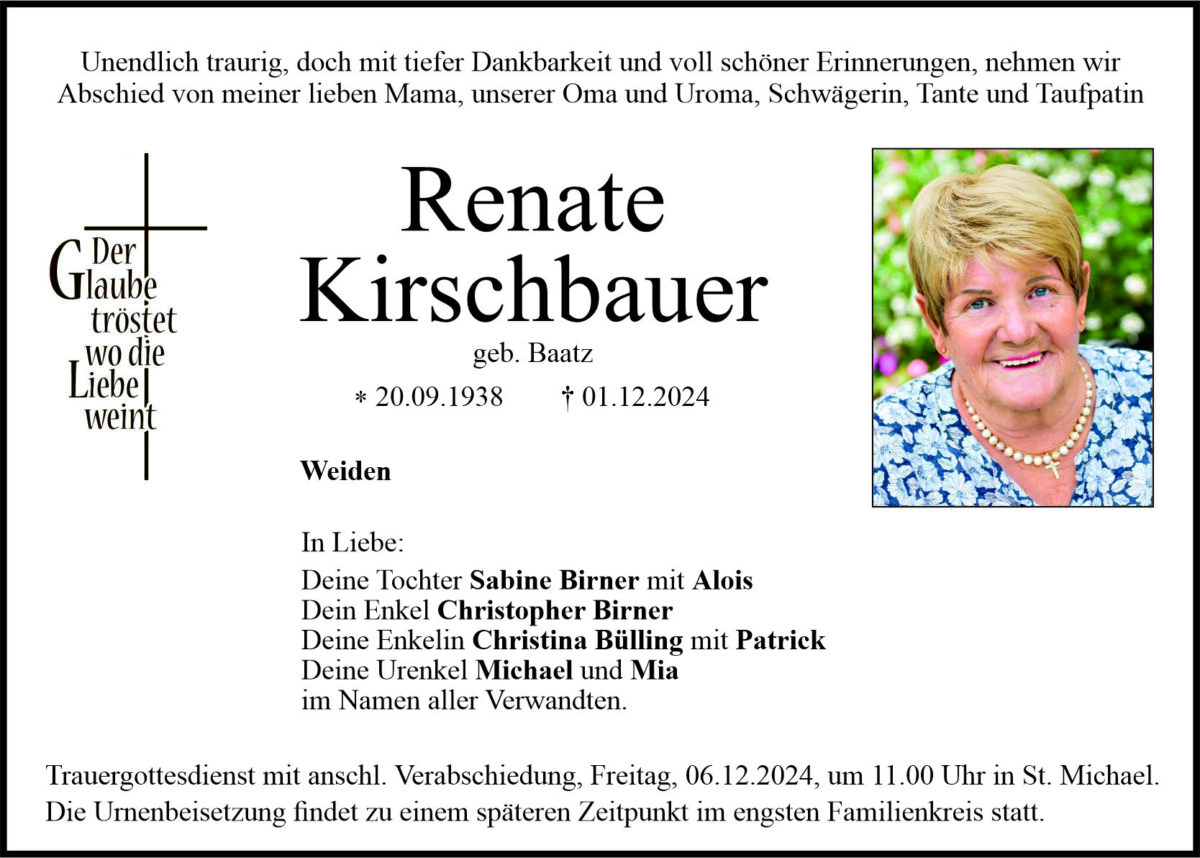 Traueranzeige Renate Kirschbauer, Weiden