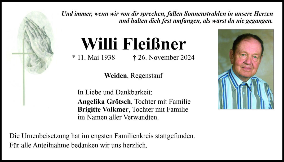 Traueranzeige Willi Fleißner, Weiden