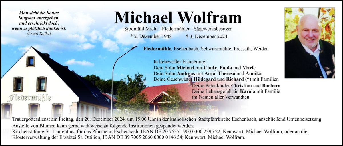 Traueranzeige Wolfram Michael, Weiden