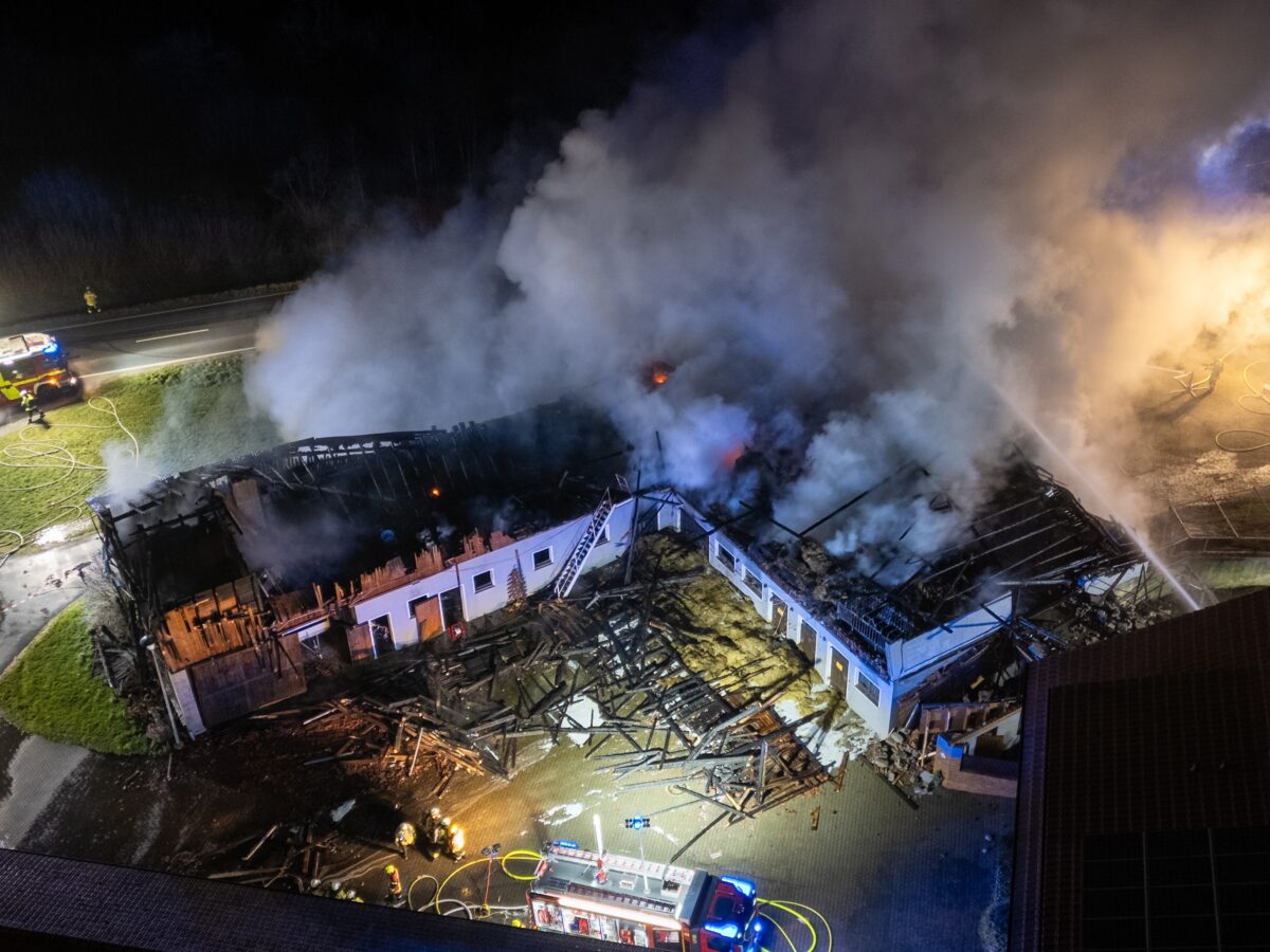[Update] Stallung in Vollbrand: 60 Tiere sterben bei Großbrand in Mittelmühle