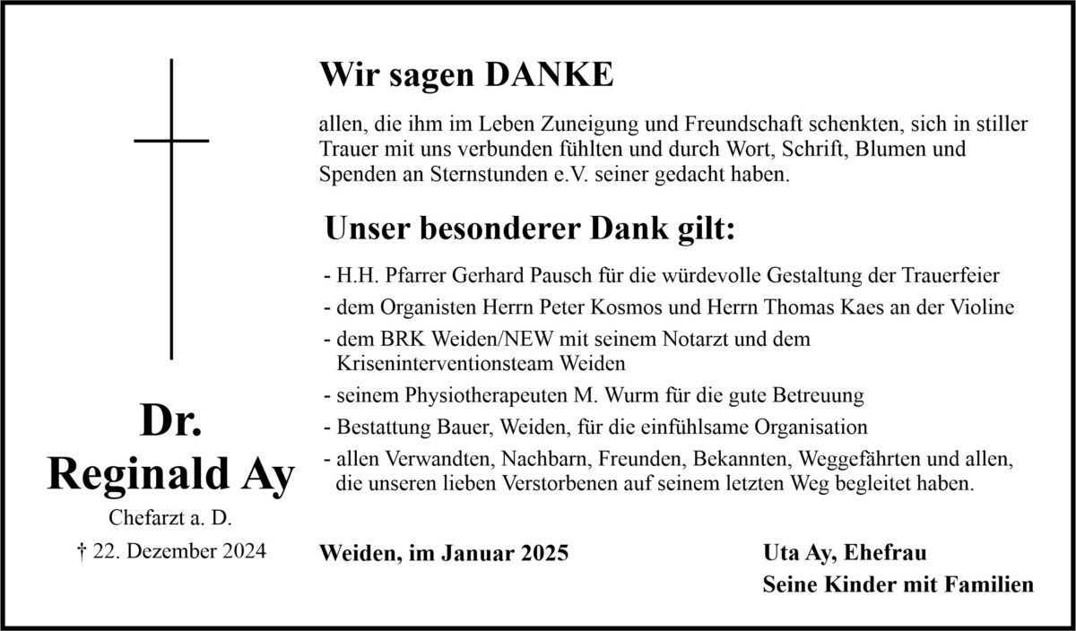 Danksagung Dr. Reginald Ay, Weiden