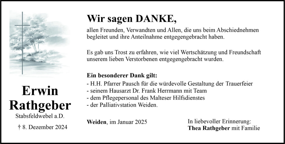 Danksagung Erwin Rathgeber, Weiden