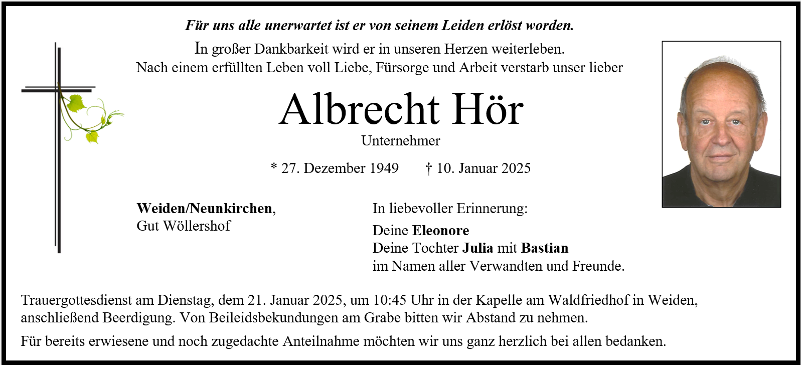 Traueranzeige Albrecht Hör, Weiden