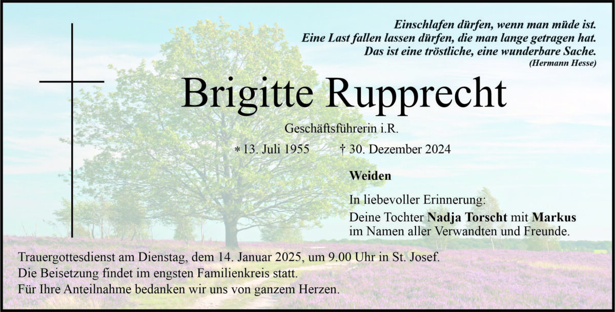 Traueranzeige Brigitte Rupprecht, Weiden