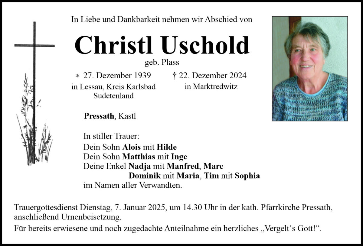Traueranzeige Christl Uschold, Pressath