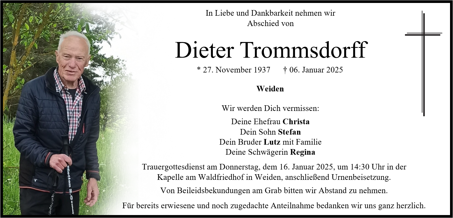Traueranzeige Dieter Trommsdorff, Weiden