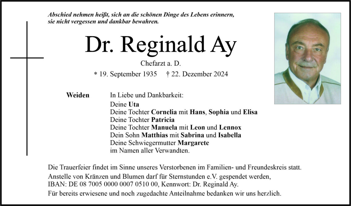 Traueranzeige Dr. Reginald Ay, Weiden