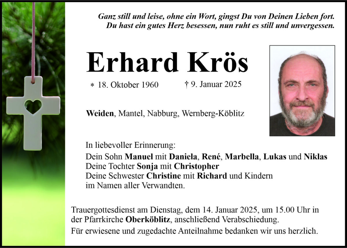 Traueranzeige Erhard Krös, Weiden