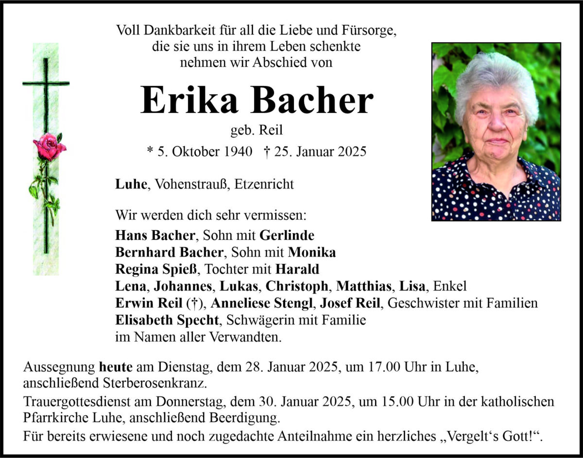 Traueranzeige Erika Bacher, Luhe