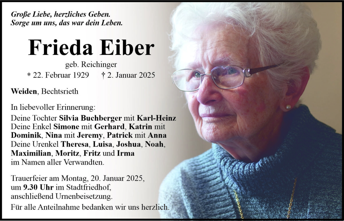 Traueranzeige Frieda Eiber, Weiden