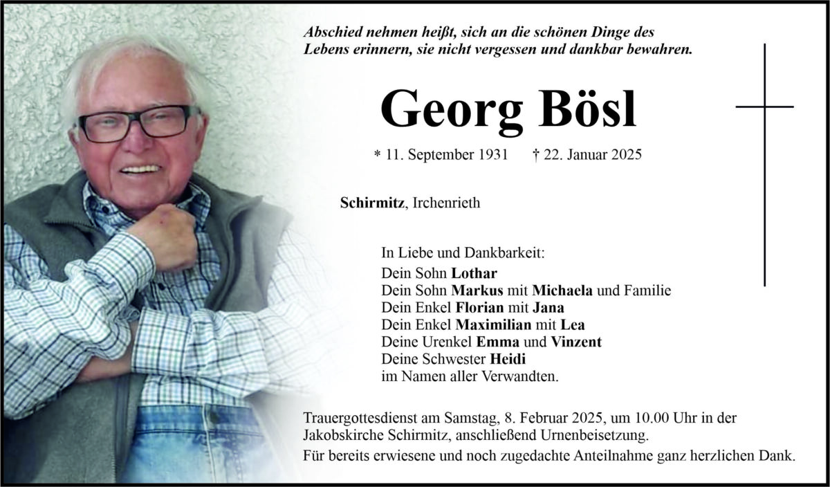 Traueranzeige Georg Bösl, Schirmitz