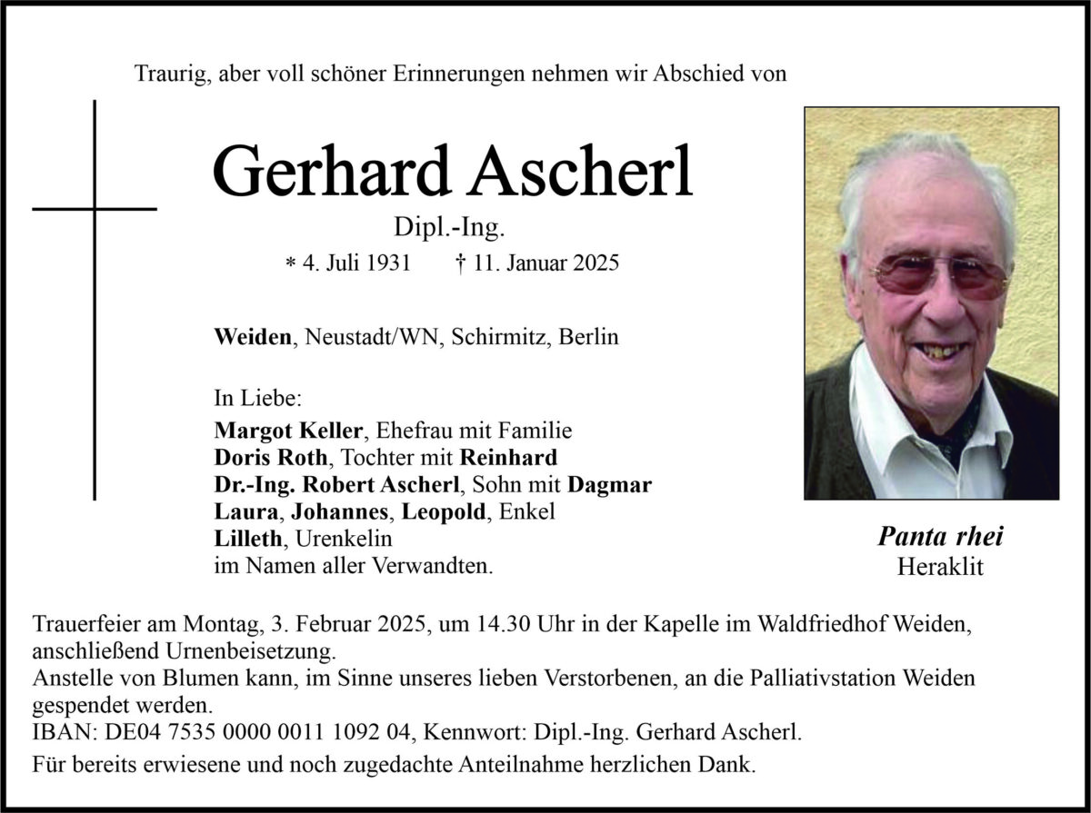 Traueranzeige Gerhard Ascherl, Weiden