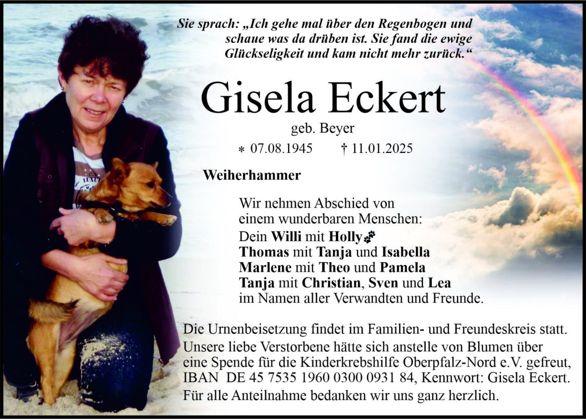 Traueranzeige Gisela Eckert, Weiherhammer