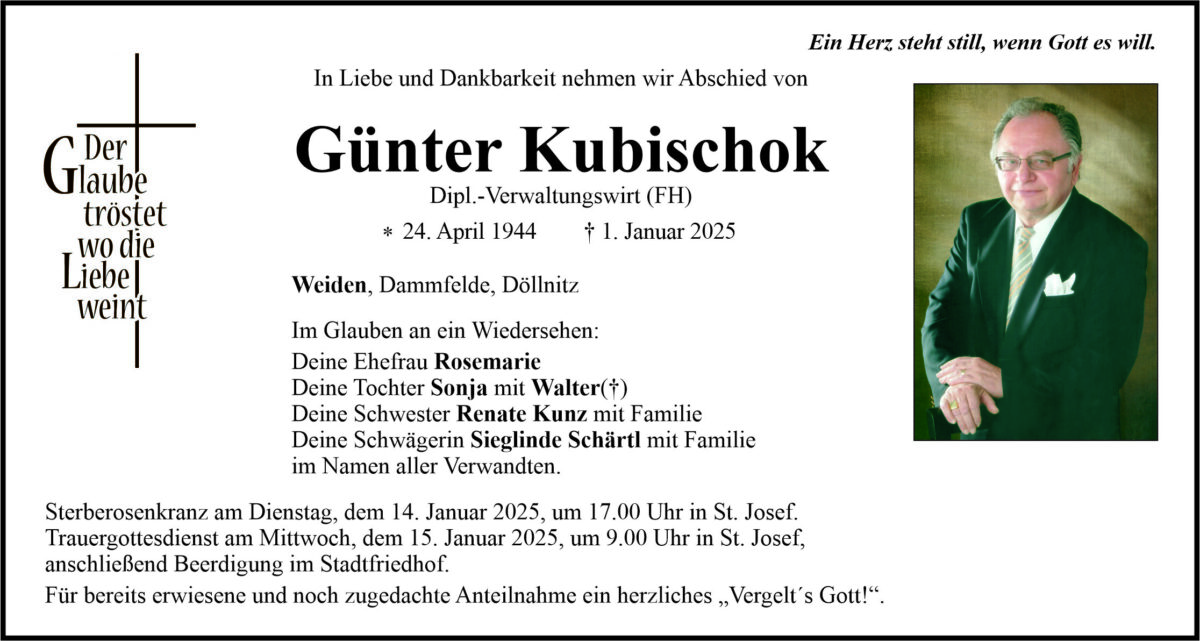 Traueranzeige Günter Kubischok, Weiden