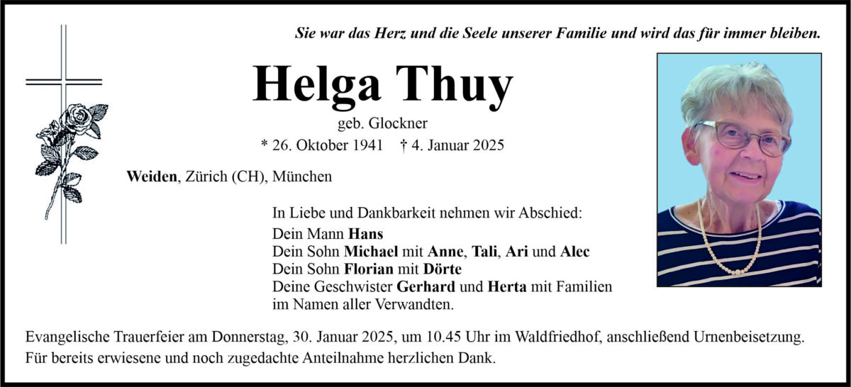 Traueranzeige Helga Thuy, Weiden