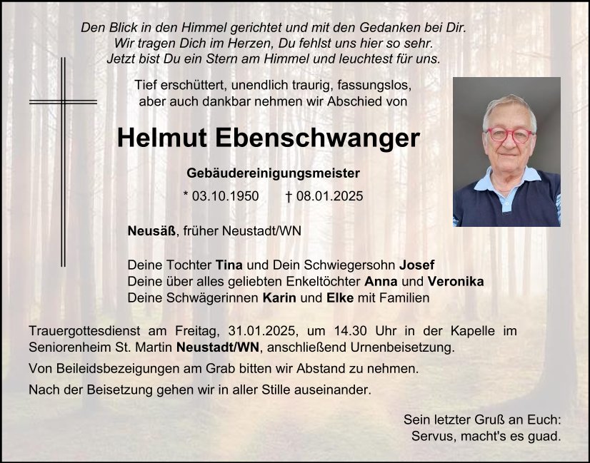Traueranzeige Helmut Ebenschwanger, Neustadt/WN