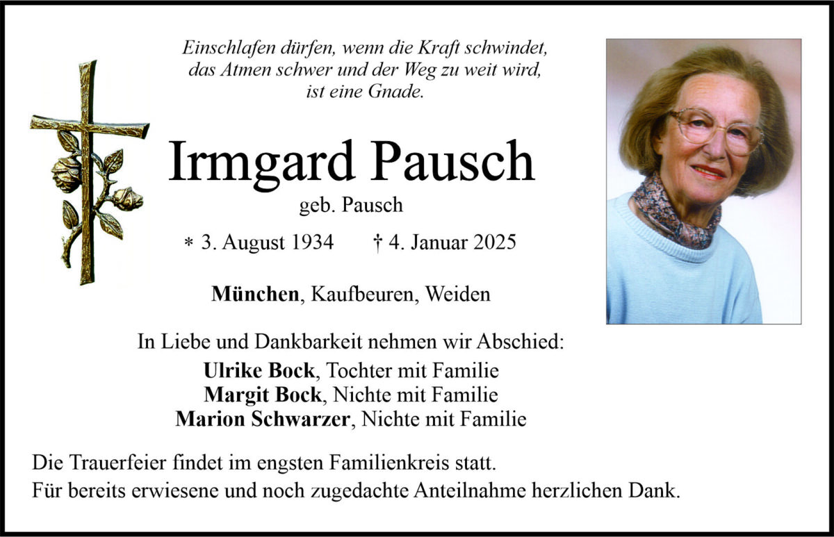 Traueranzeige Irmgard Pausch, München