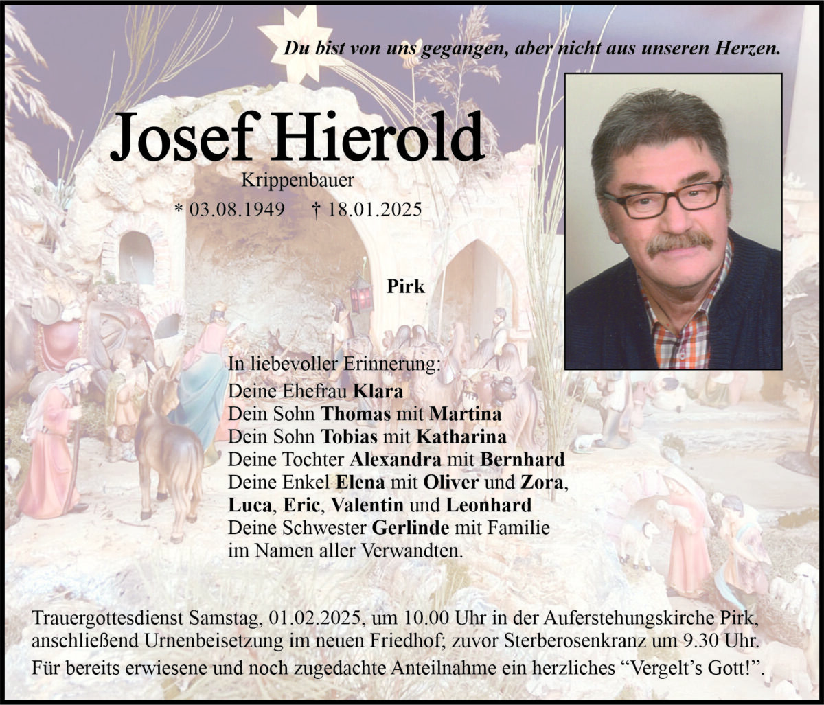 Traueranzeige Josef Hierold, Pirk