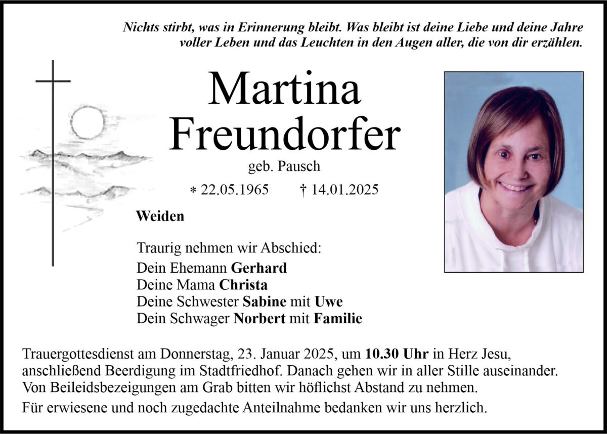 Traueranzeige Martina Freundorfer, Weiden