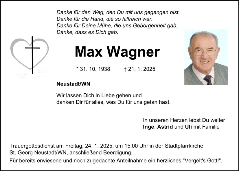 Traueranzeige Max Wagner, Neustadt/WN