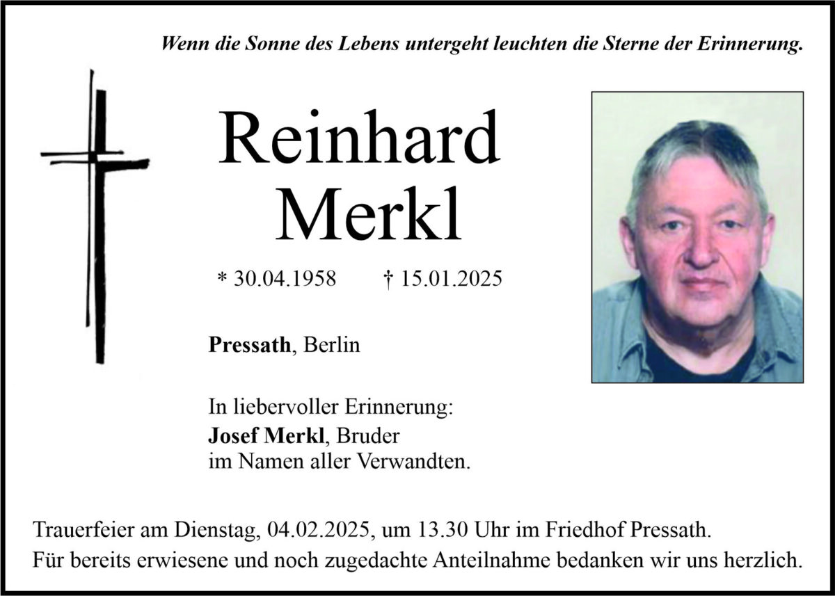 Traueranzeige Reinhard Merkl, Pressath