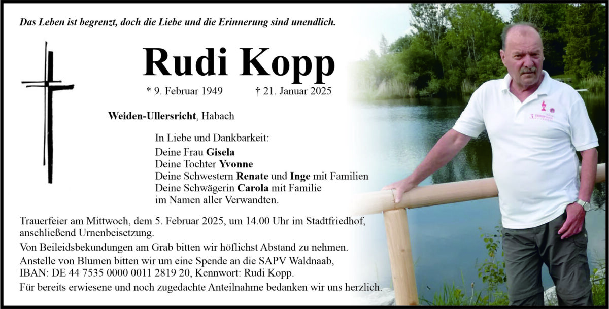 Traueranzeige Rudi Kopp, Weiden-Ullersricht