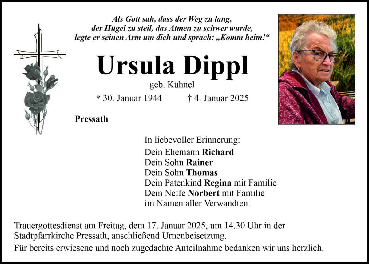 Traueranzeige Ursula Dippl, Pressath