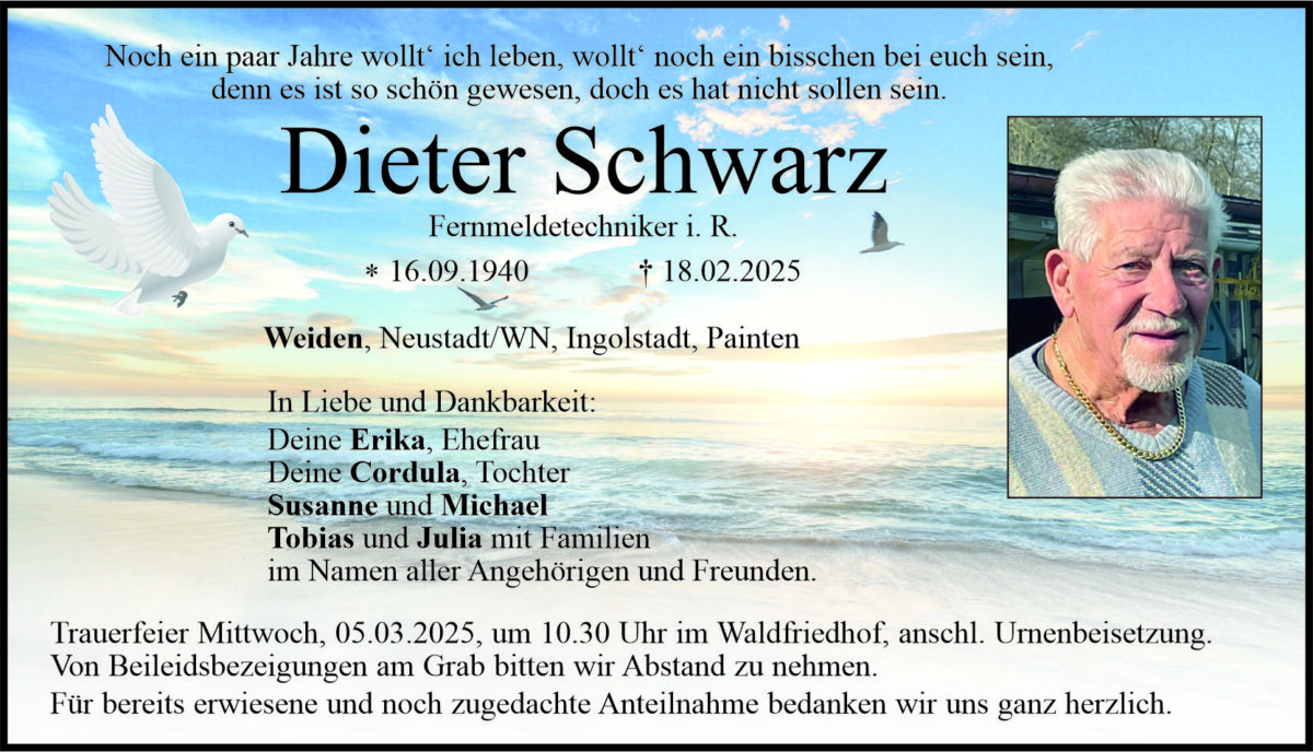 Traueranzeige Dieter Schwarz, Weiden