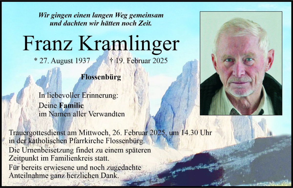 Traueranzeige Franz Kramlinger, Flossenbürg