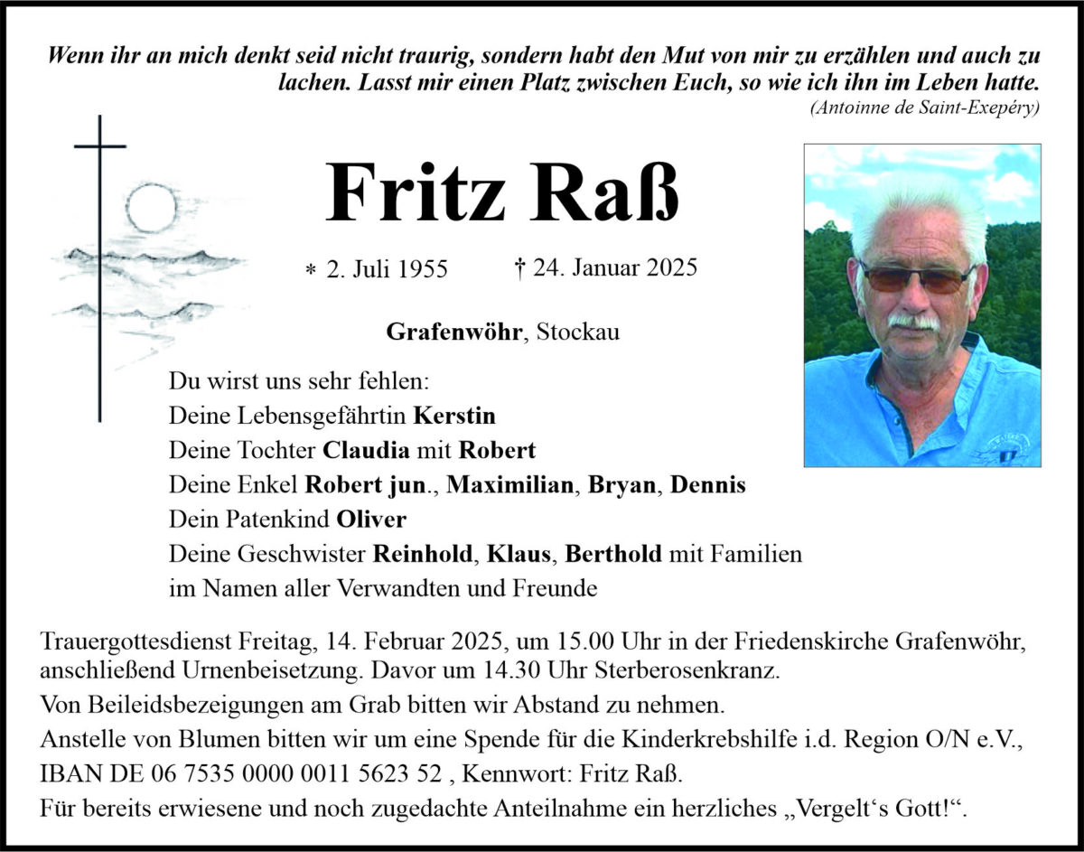 Traueranzeige Fritz Raß, Grafenwöhr