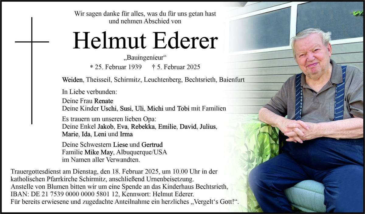 Traueranzeige Helmut Ederer, Weiden