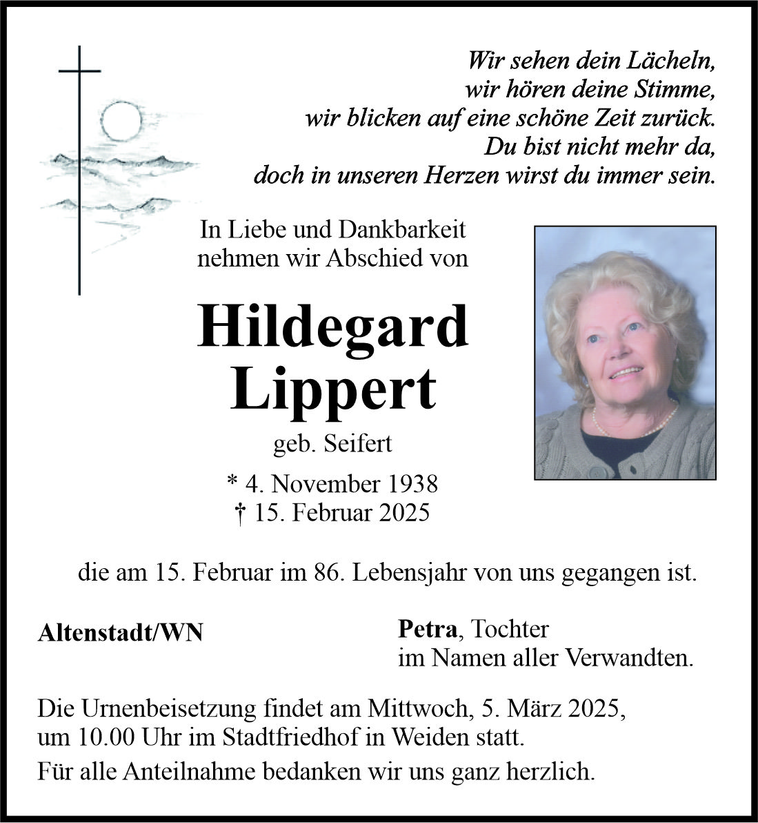 Traueranzeige Hildegard Lippert, Altenstadt/WN