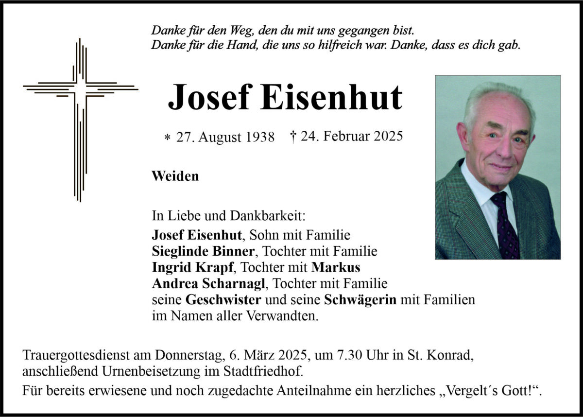 Traueranzeige Josef Eisenhut, Weiden