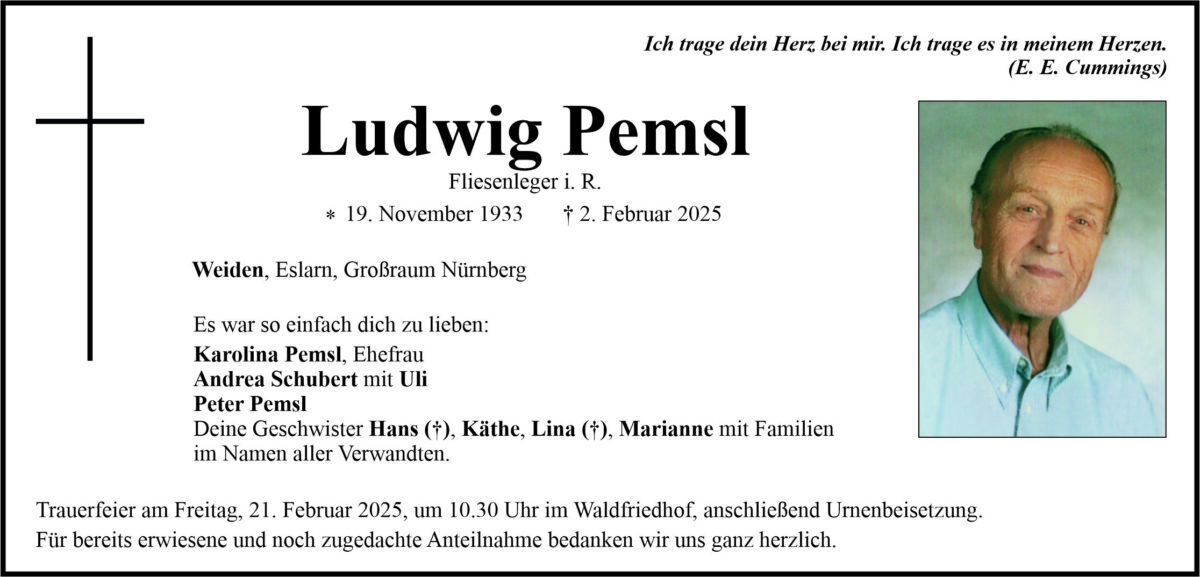Traueranzeige Ludwig Pemsl, Weiden