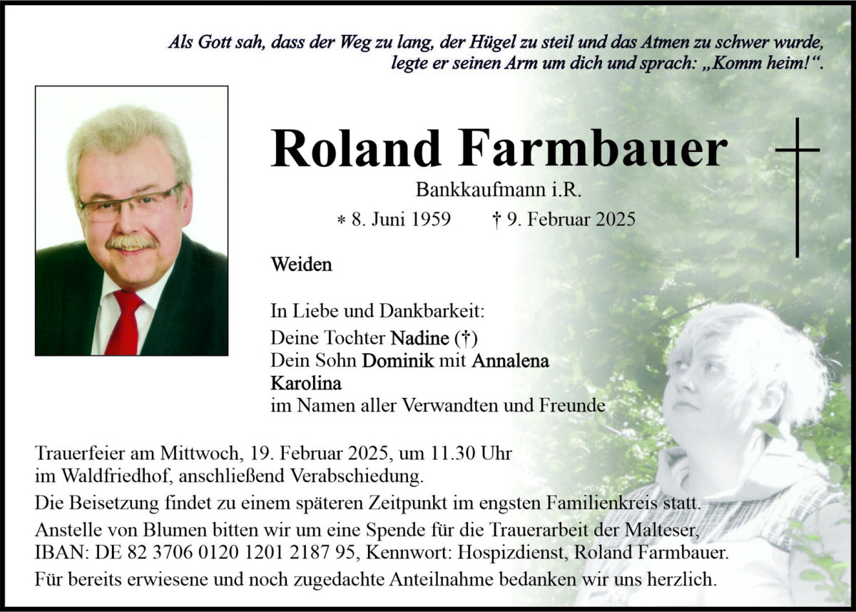 Traueranzeige Roland Farmbauer, Weiden