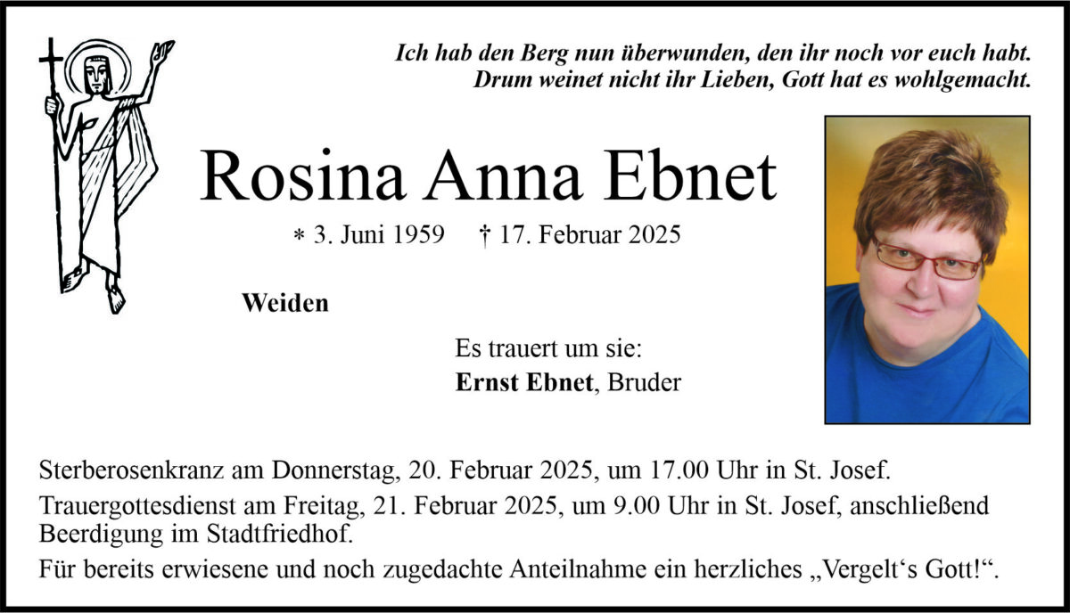Traueranzeige Rosina Ebnet, Weiden