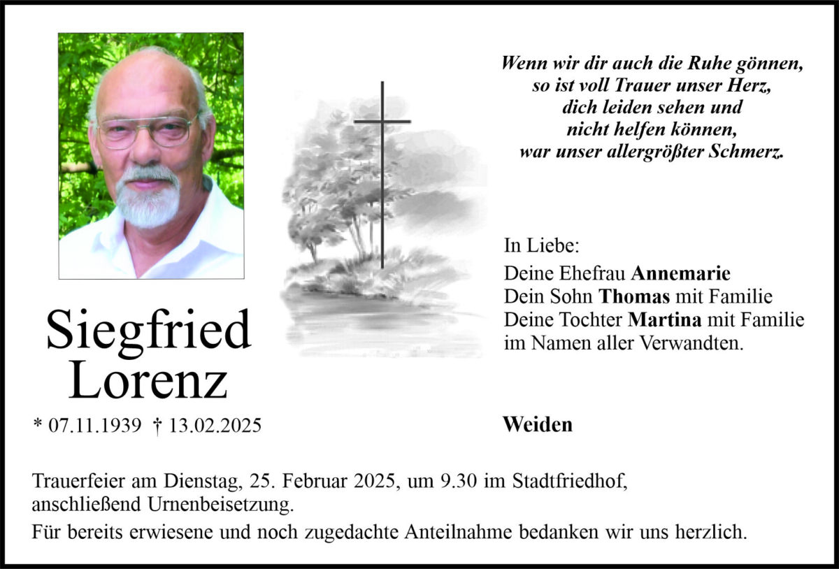 Traueranzeige Siegfried Lorenz, Weiden