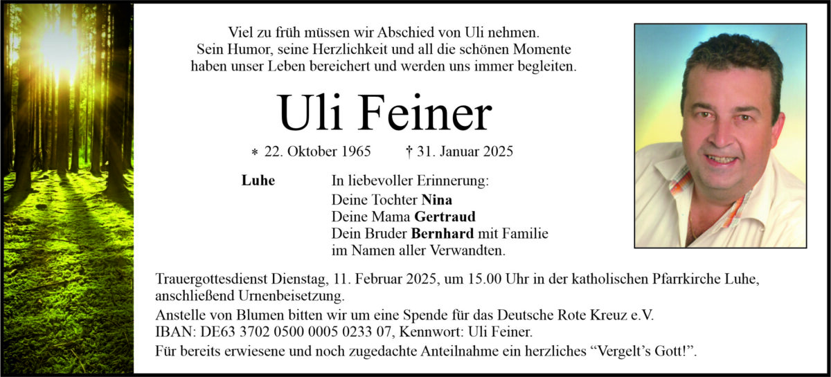 Traueranzeige Uli Feiner, Luhe
