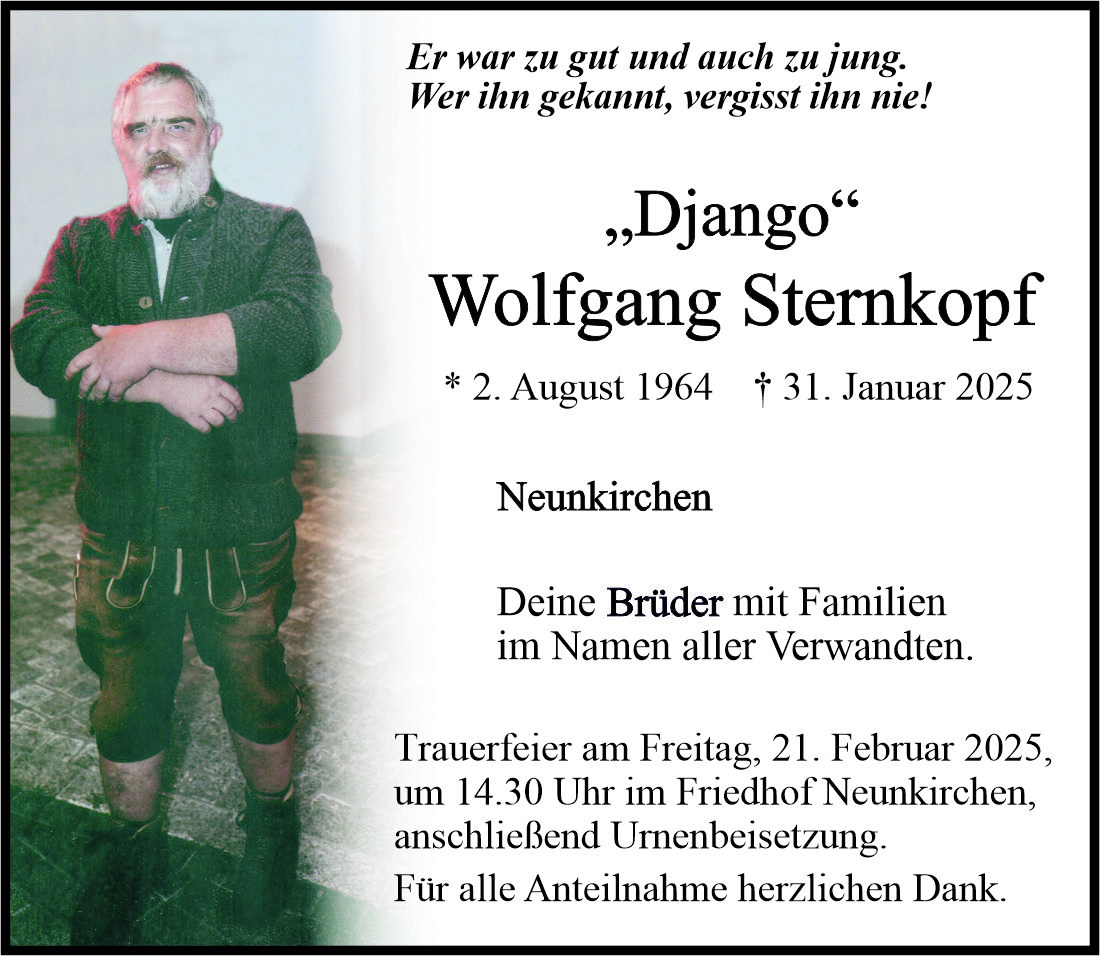 Traueranzeige Wolfgang Sternkopf, Neunkirchen