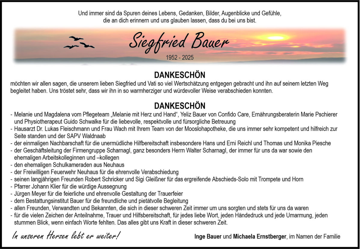 Danksagung Siegfried Bauer, Weiden