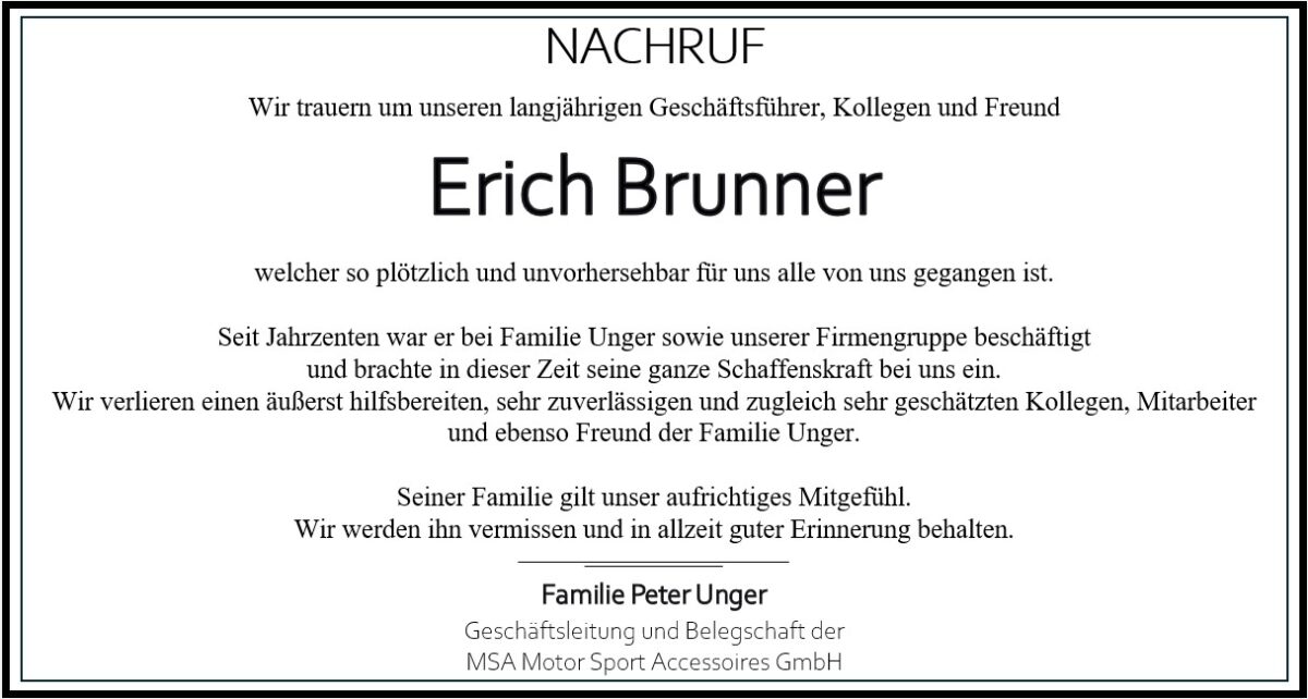 Nachruf Erich Brunner, Altenstadt/WN