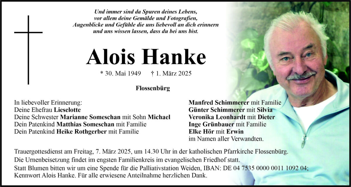 Traueranzeige Alois Hanke, Flossenbürg