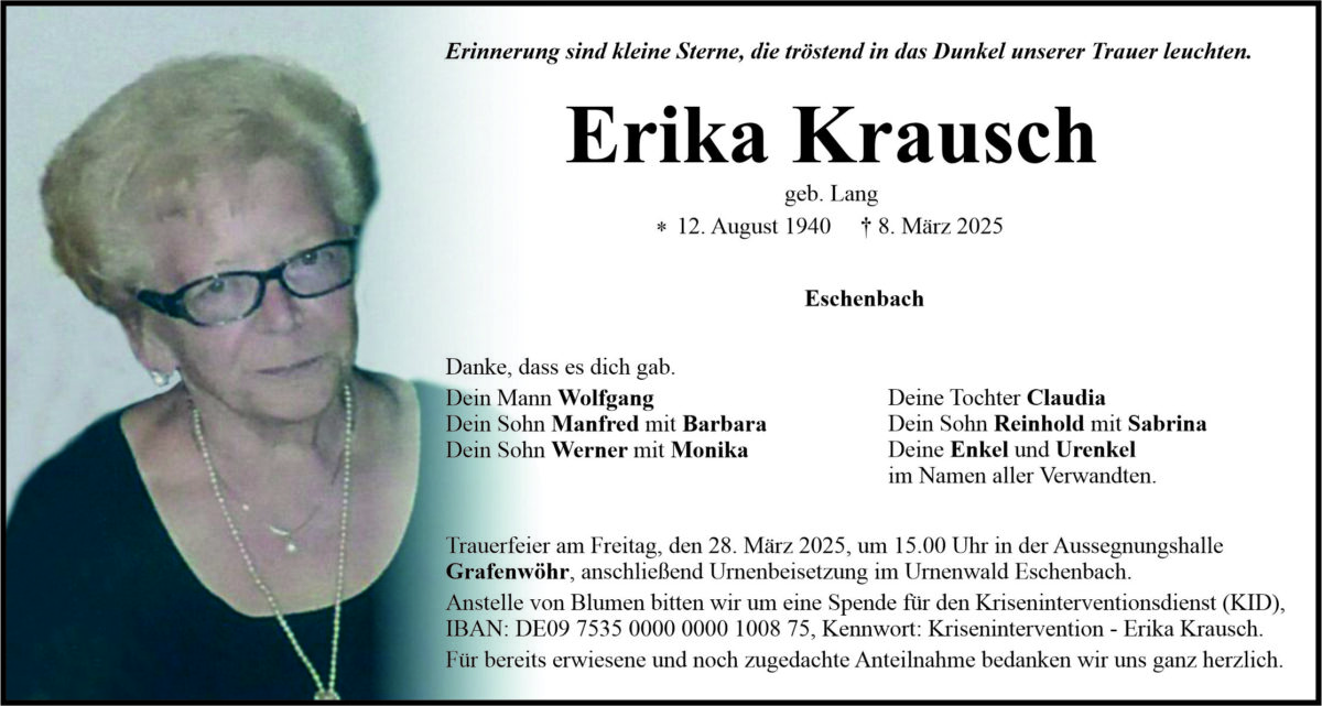 Traueranzeige Erika Krausch, Eschenbach
