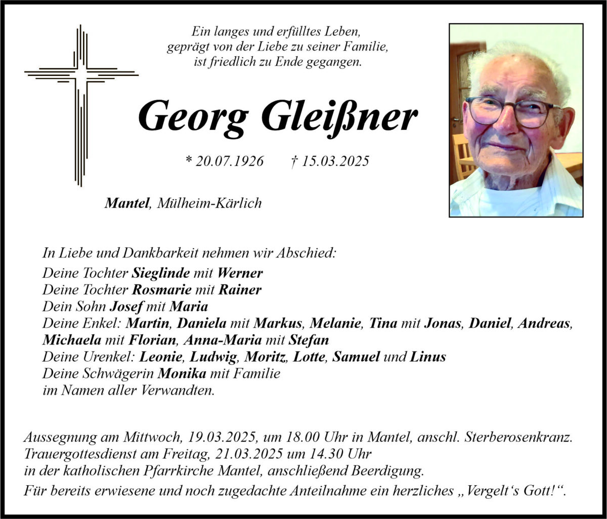 Traueranzeige Georg Glei&amp;#xDF;ner, Mantel