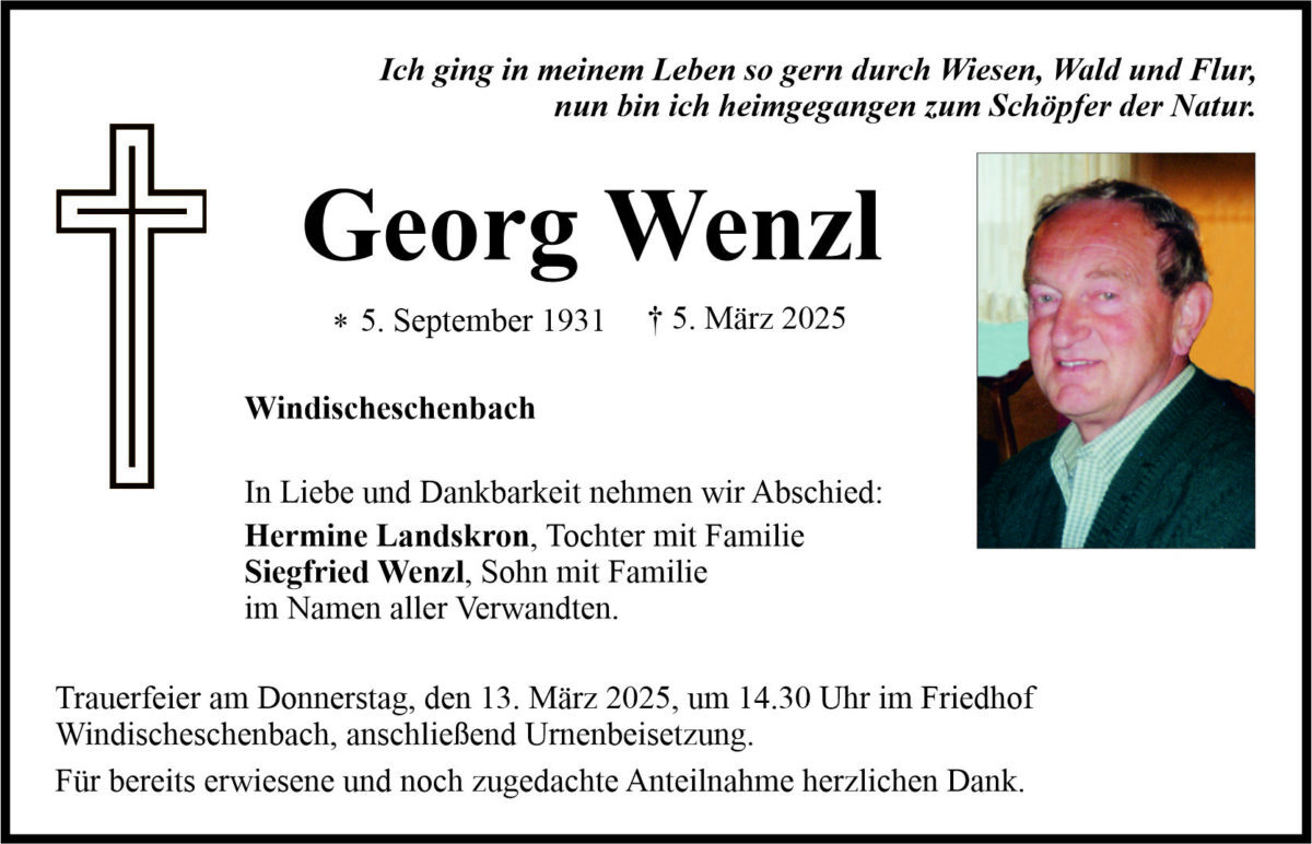 Traueranzeige Georg Wenzl, Windischeschenbach