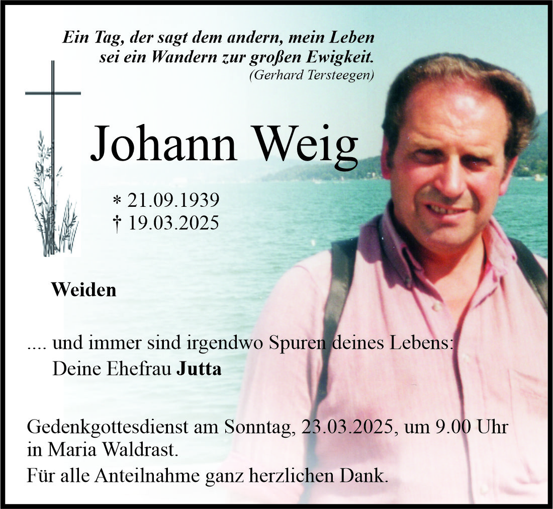 Traueranzeige Johann Weig, Weiden