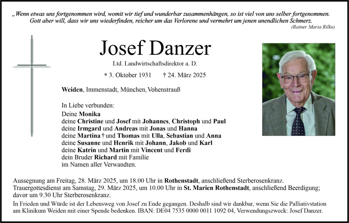 Traueranzeige Josef Danzer, Weiden