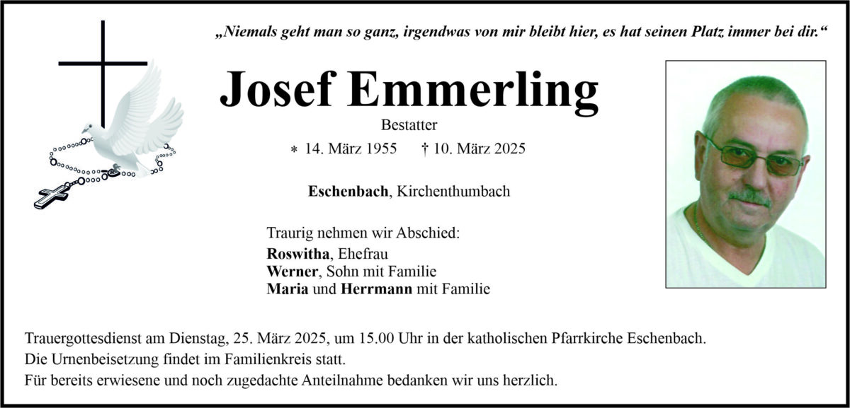 Traueranzeige Josef Emmerling, Eschenbach