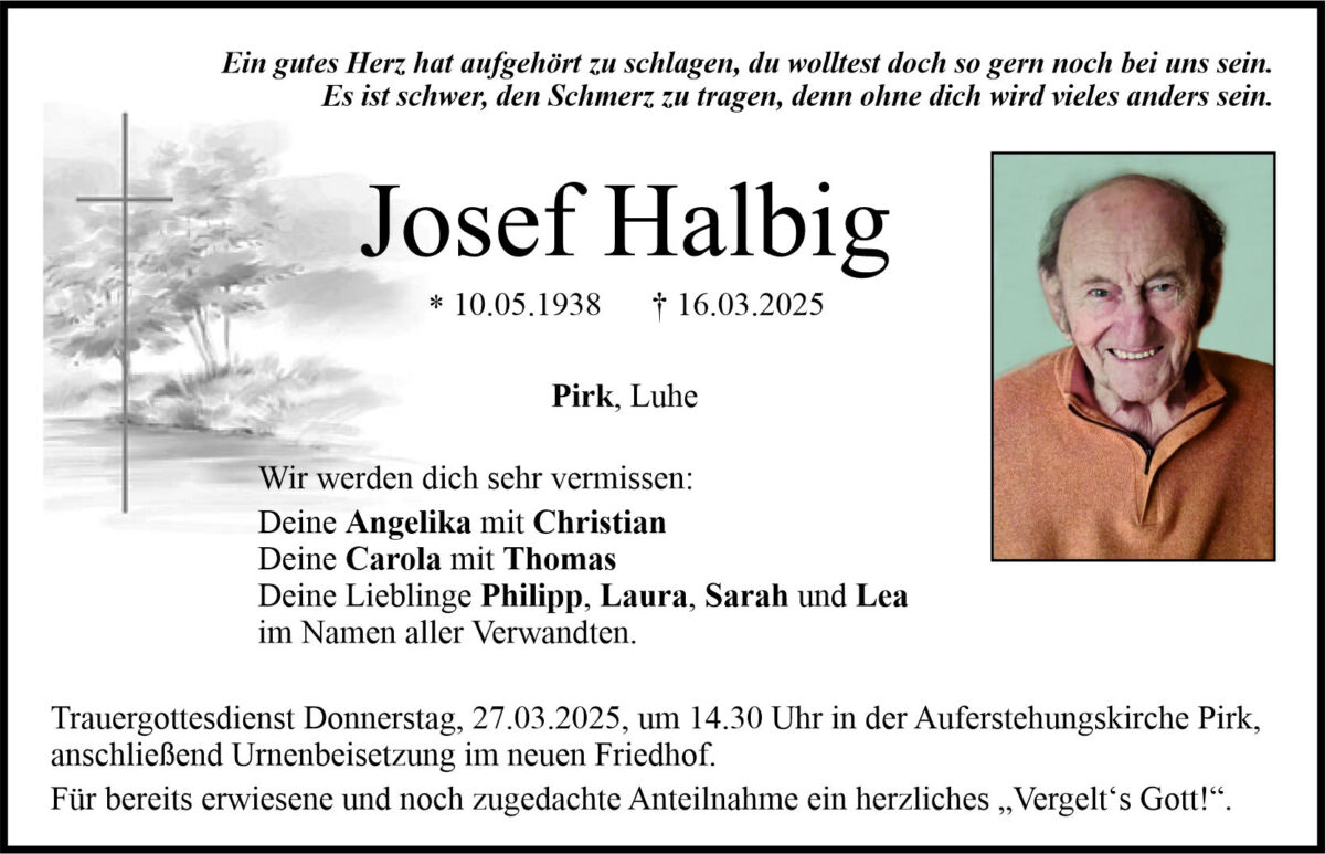 Traueranzeige Josef Halbig, Pirk