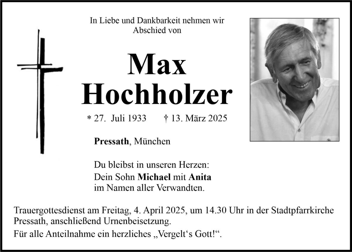 Traueranzeige Max Hochholzer, Pressath